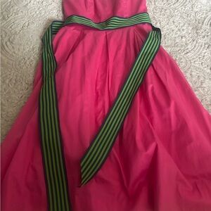 Lilly Pulitzer Strapless A-Line Dress Bow Accent Pink Green Black Knee Length